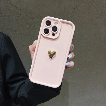 Luxury 3D Gold Heart Silicone Phone Case Shockproof Matte Cover For iPhone
