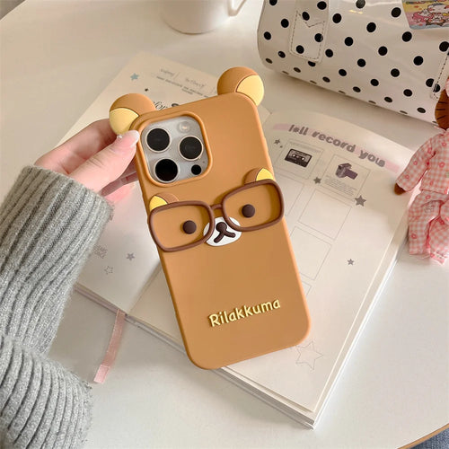 Cute 3D Cartoon Glasses Rilakkuma Bear Phone Case