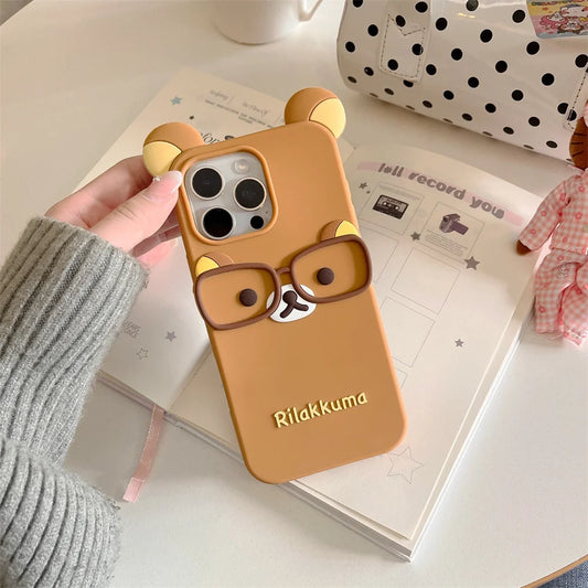Cute 3D Cartoon Glasses Rilakkuma Bear Phone Case