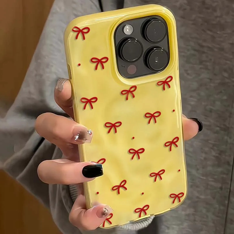 Red Bow Dots Folds Texture Phone Case