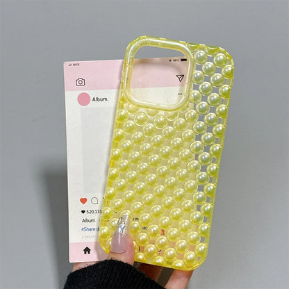 Fashion Macaron Color Hollow Out Pearl Beads Phone Case