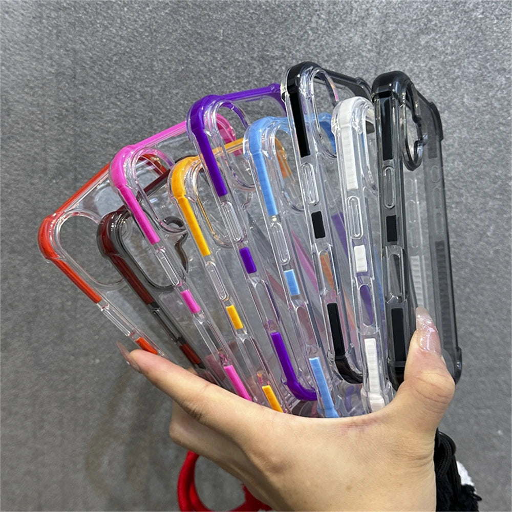 Hybrid Bumper Armor Transparent With Wrist Strap Case For iPhone Shockproof Air Bag Cover