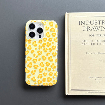 Simple Fashion Yellow Leopard Print Color Block Pattern Glossy Protective Phone Case