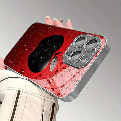 Advanced Lucky Red Water Drop Apple Pattern For iPhone Case Plating Silver Glass Design