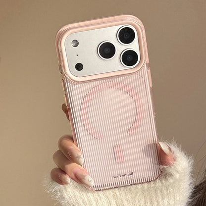 Korean Pink Striped With Plaid Love Heart Bracket Magnetic Phone Case For iPhone