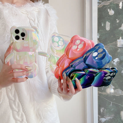 INS Cute 3D Gradient Electroplated Bear Phone Case Suitable For iPhone