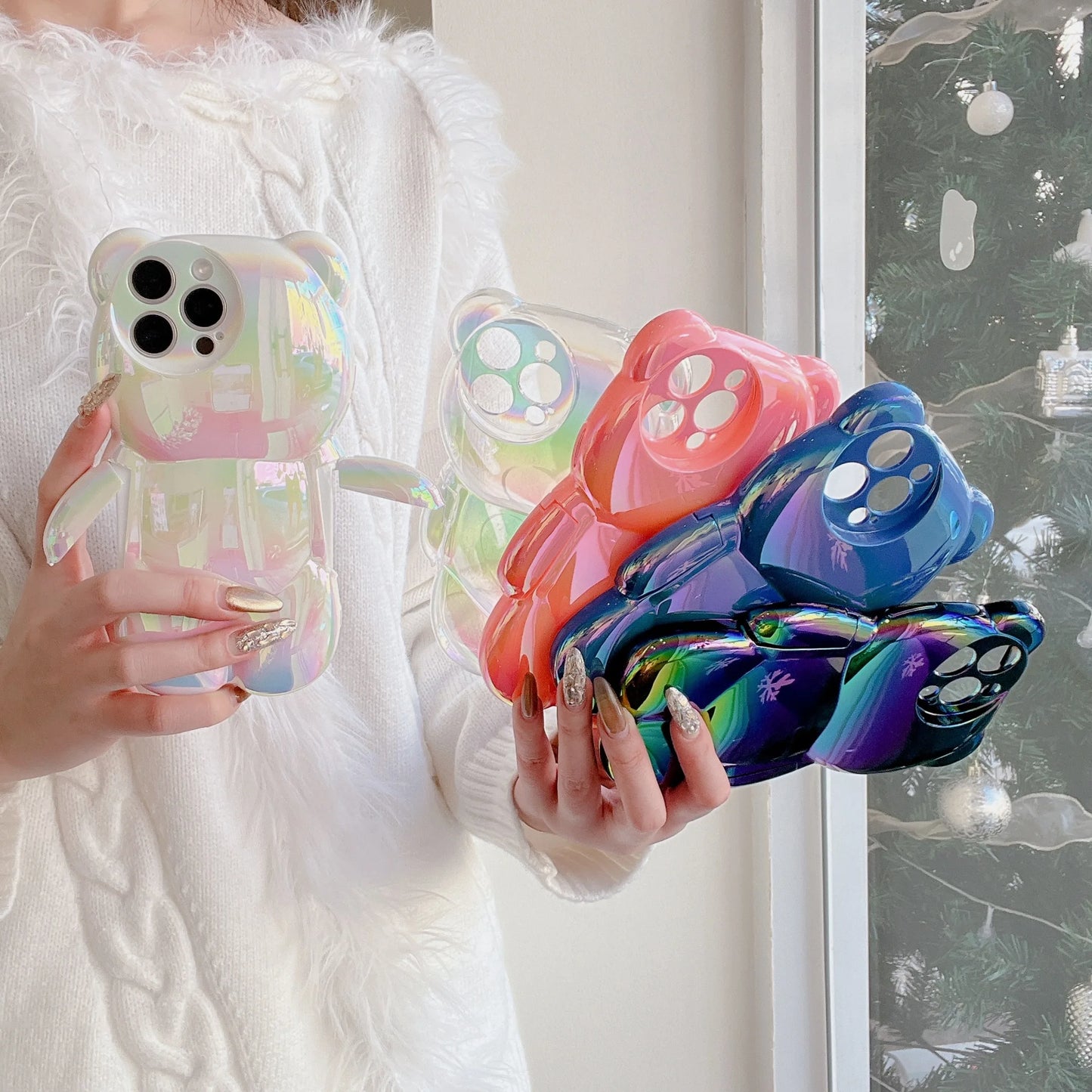 INS Cute 3D Gradient Electroplated Bear Phone Case Suitable For iPhone
