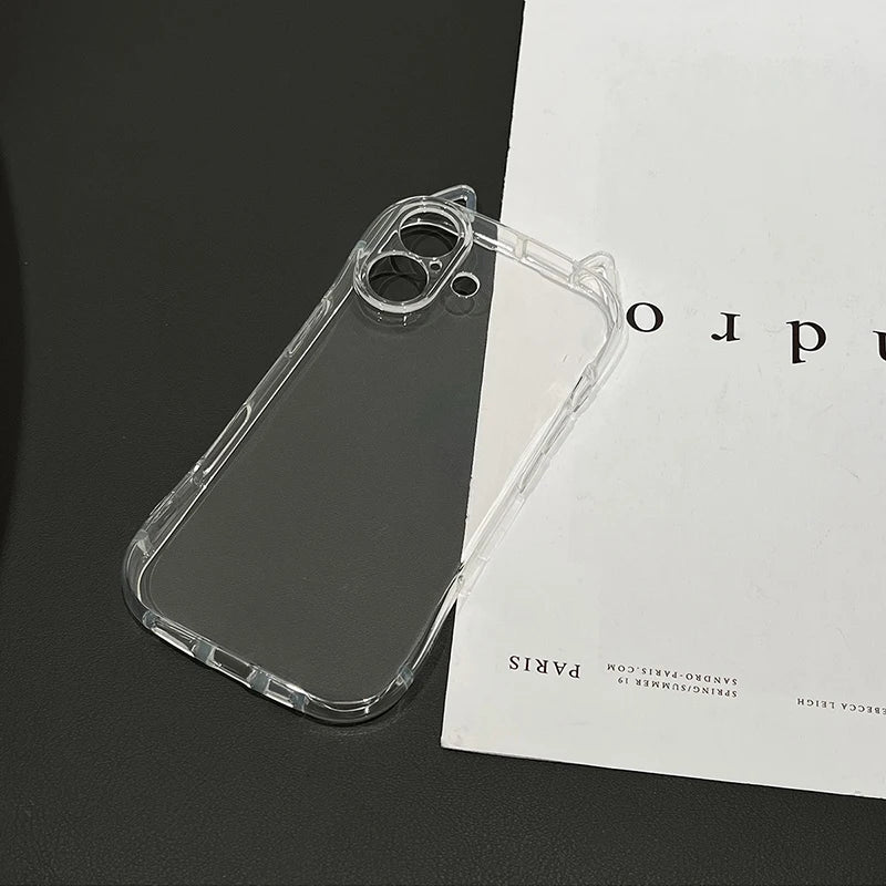 Cute Cat Ears Transparent Phone Case For iPhone Soft Clear Back Cover Shell