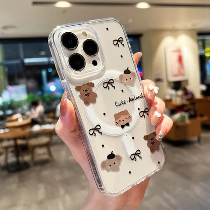 Cute Cat For Magsafe Wireless Charger Case For iPhone Magnetic Shockproof Clear Phone Cover