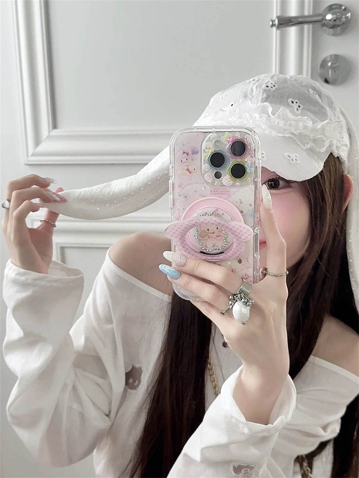 Korean Pink Cute Sheep Magntic Phone Case For iPhone