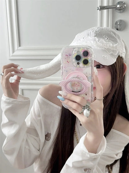 Korean Pink Cute Sheep Magntic Phone Case For iPhone