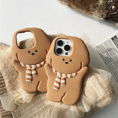 Kawaii 3D Cartoon Scarf Puppy Phone Case For iPhone