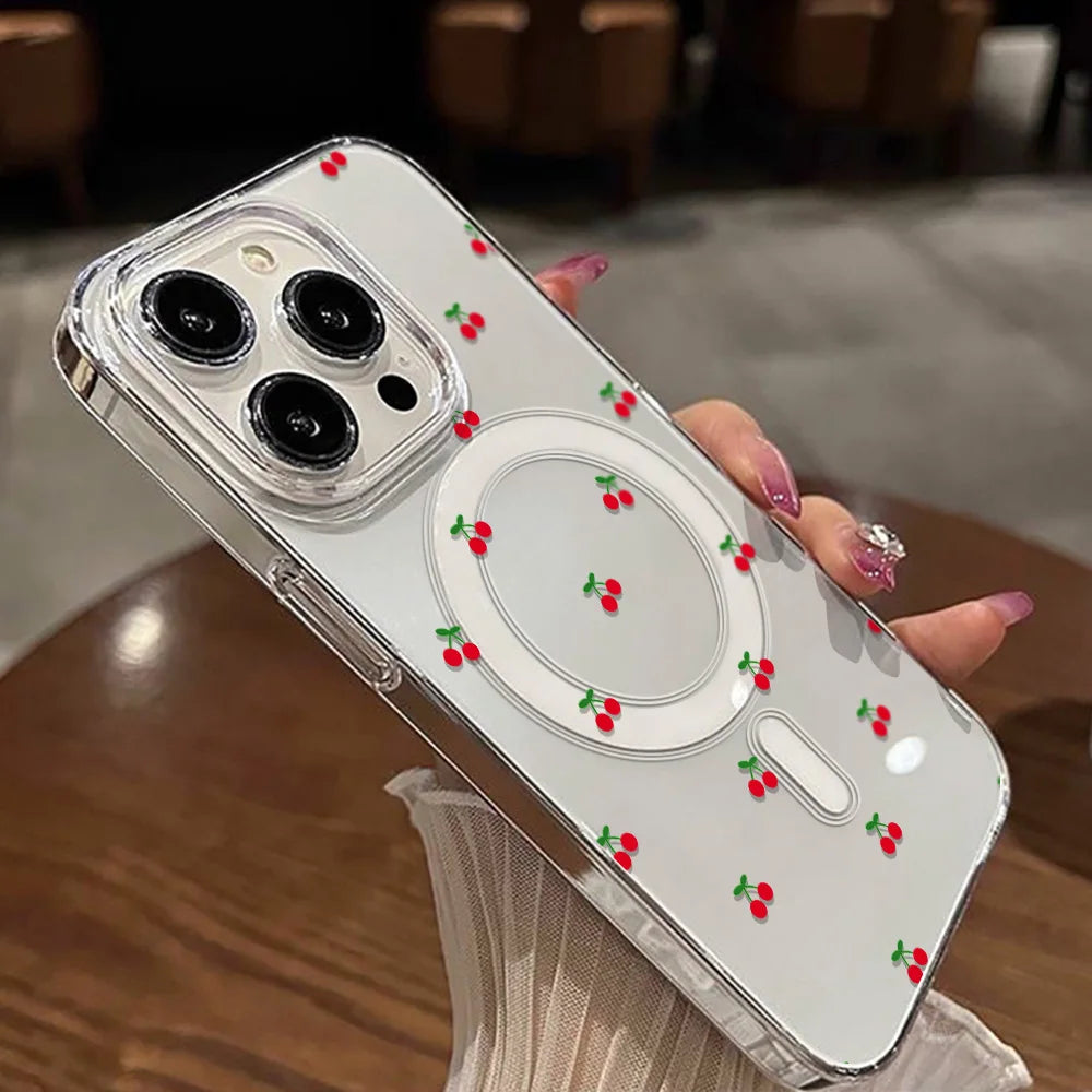 For Magsafe Wireless Charger Case For iPhone Air Cute Cherry Print Phone Cover