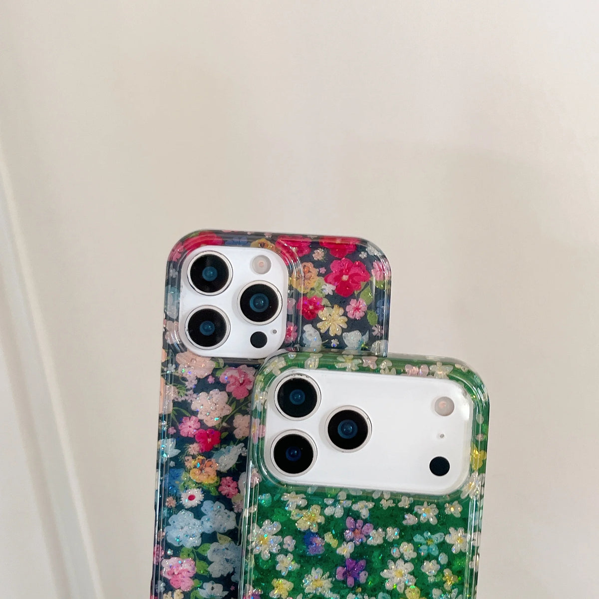 Glitter Shiny Oil Painting Flowers Phone Case For iPhone