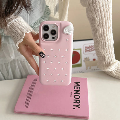 Cute 3D Cartoon Wave Point Angel Wings Phone Case For iPhone