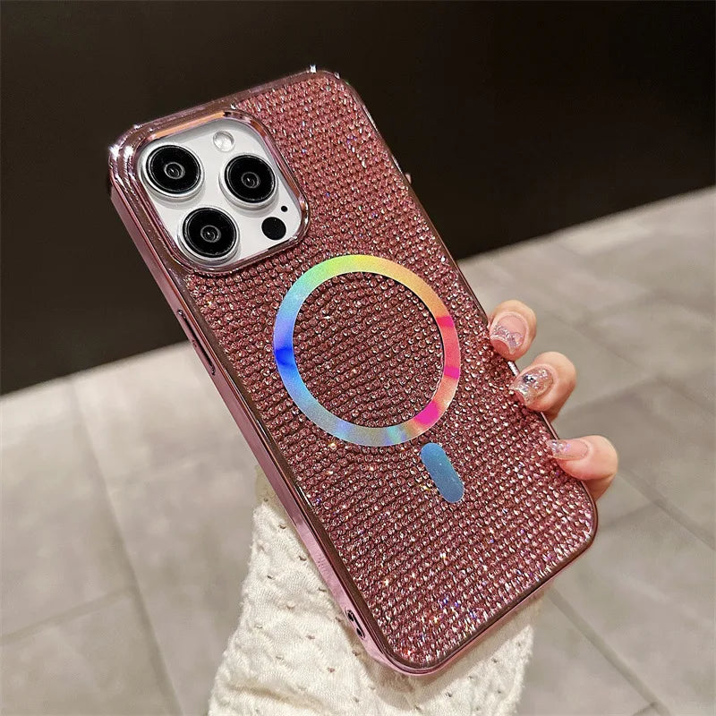 Luxury Glitter Solid Color Diamond Plating Magnetic Phone Case For iPhone
