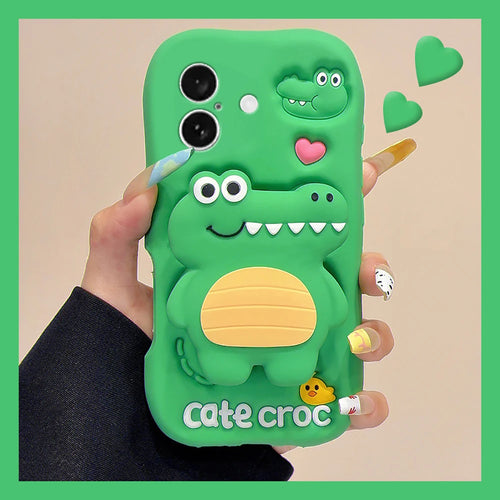 3D Cute Alligator Cartoon Crocodile Stand Holder Phone Case