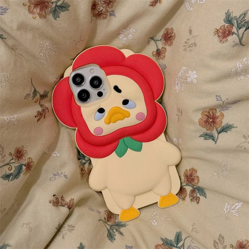 Kawaii Cute Cartoon Flowers Crying Duck Soft Silicone Phone Case For iPhone