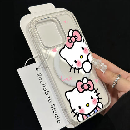 Fashion Hello Kitty For Magsafe Charge Phone Case For iPhone Magnetic Transparent Cover