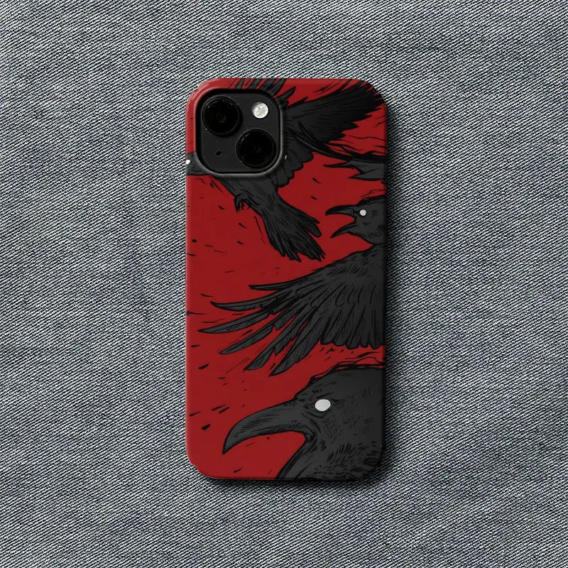 Creative Red Background Black Raven Phone Case