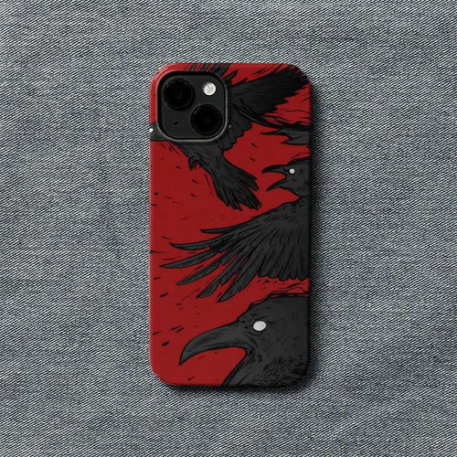 Creative Red Background Black Raven Phone Case