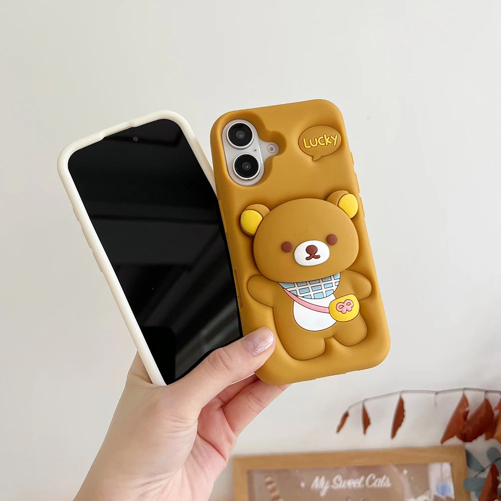 Kawaii Rilakkuma Bear Silicone Phone Case with Stand Holder
