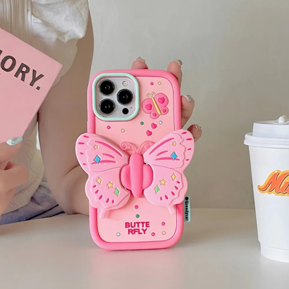 3D Butterfly Folding Bracket Phone Case For iPhone