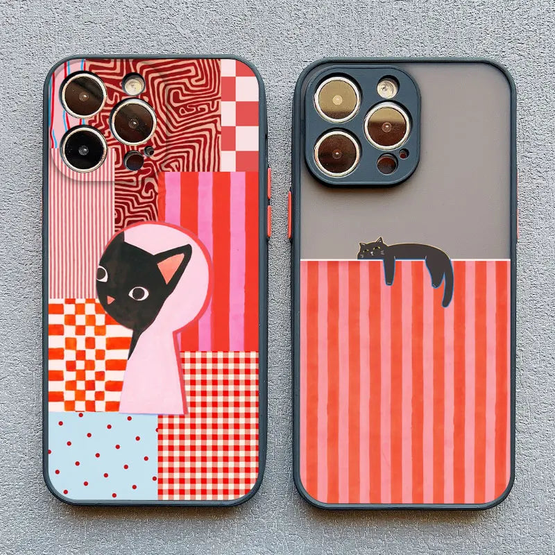 Artistic Black Cat Striped Pattern Phone Case For iPhone