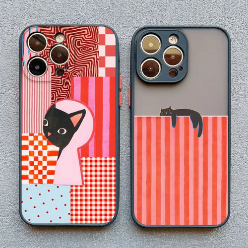 Artistic Black Cat Striped Pattern Phone Case For iPhone