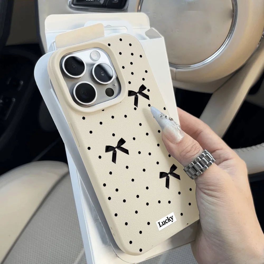 INS Polka Dot Phone Case For iPhone Candy Color Lichee Pattern Silicone Cover