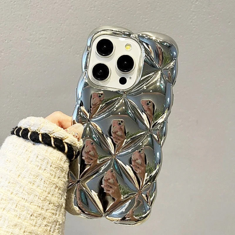 Fashion Plating Silver Rhombus Plaid Pattern Phone Case