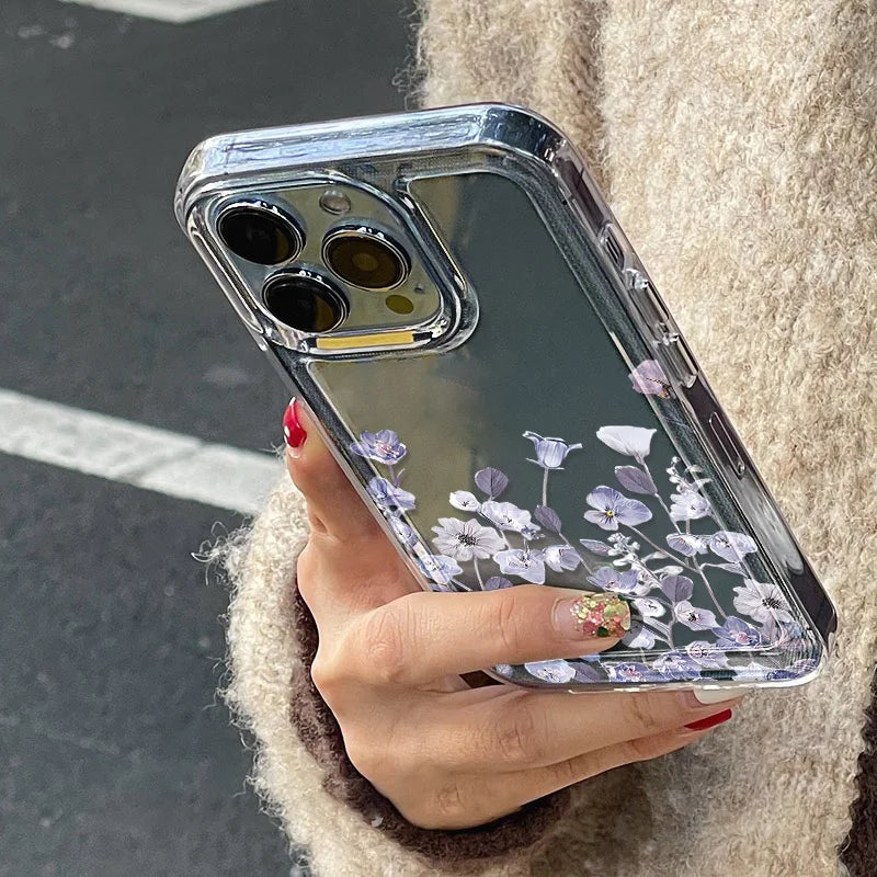 Purple Flower Phone Case For iPhone Shockproof Soft Clear Cover