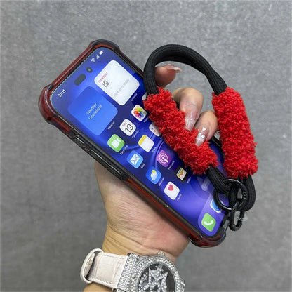 Hybrid Bumper Armor Transparent With Wrist Strap Case For iPhone Shockproof Air Bag Cover