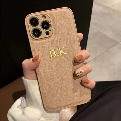 Personalized Phone Case For iPhone Luxury PU Leather Customized Initials Name Gift Cover