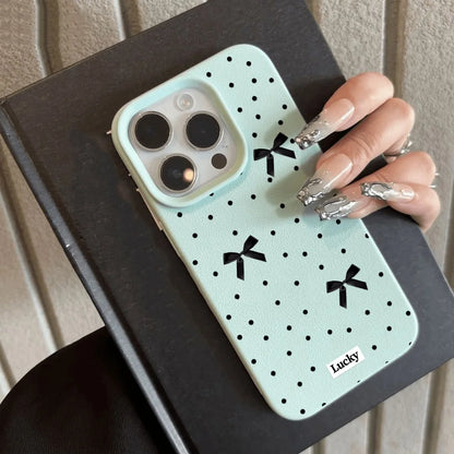 INS Polka Dot Phone Case For iPhone Candy Color Lichee Pattern Silicone Cover