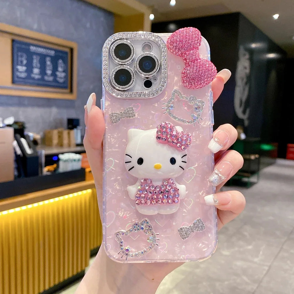 3D Cute Cartoon Glitter iPhone Case with Sparkle Design