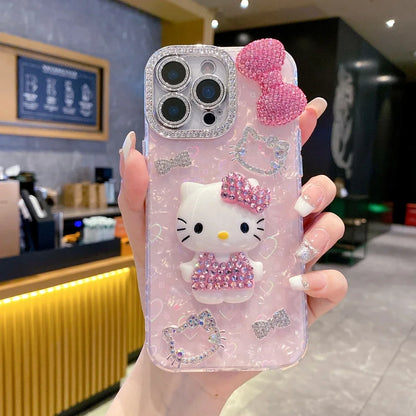 3D Cute Cartoon Glitter iPhone Case with Sparkle Design