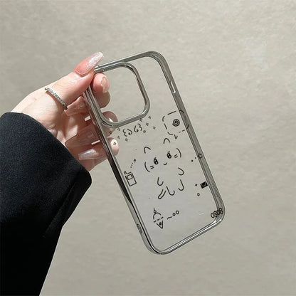 Ins Korean Cute Black Line Rabbit Cat Lovely Phone Case For iPhone