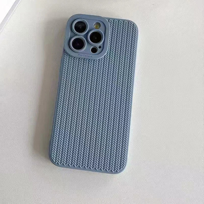 Woven Pattern Silicone Phone Case For iPhone Lens Protection Shockproof Soft Bumper Back Cover