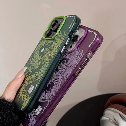 Luxury Dragon Embossed Phone Case For iPhone Pink Purple Green Black White Shockproof Phone Cover