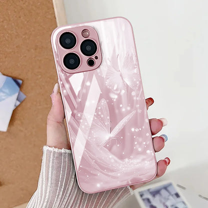 Butterfly Phone Case For iPhone Shockproof Tempered Glass Cover Fundas