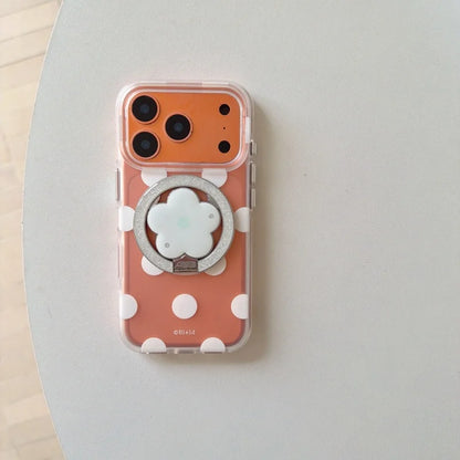 Magnetic 4 Solid Colors Dots Pattern Phone Case With Holder For iPhone