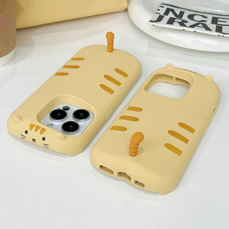 Sweet Cute 3D Cat Tail Yellow Silicone Phone Case