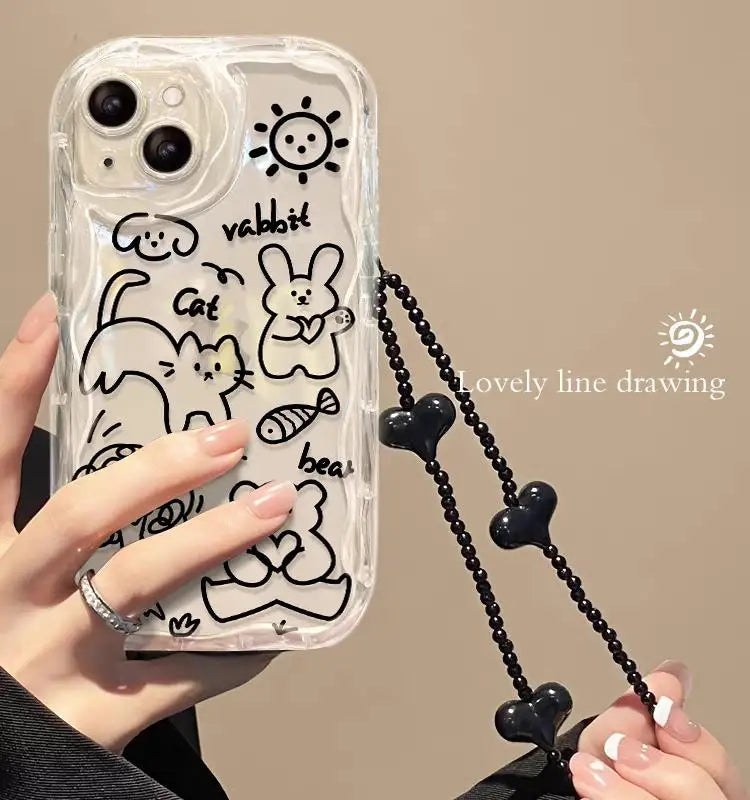 Phone Case For iPhone Back Cover Flower Bracelet Wrist Chain Strap