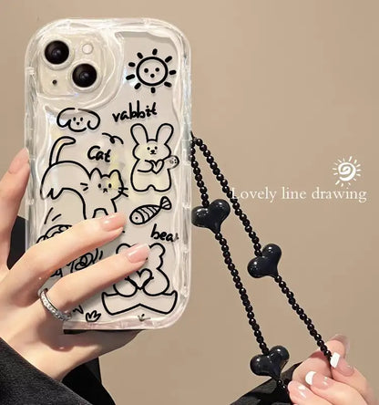 Phone Case For iPhone Back Cover Flower Bracelet Wrist Chain Strap