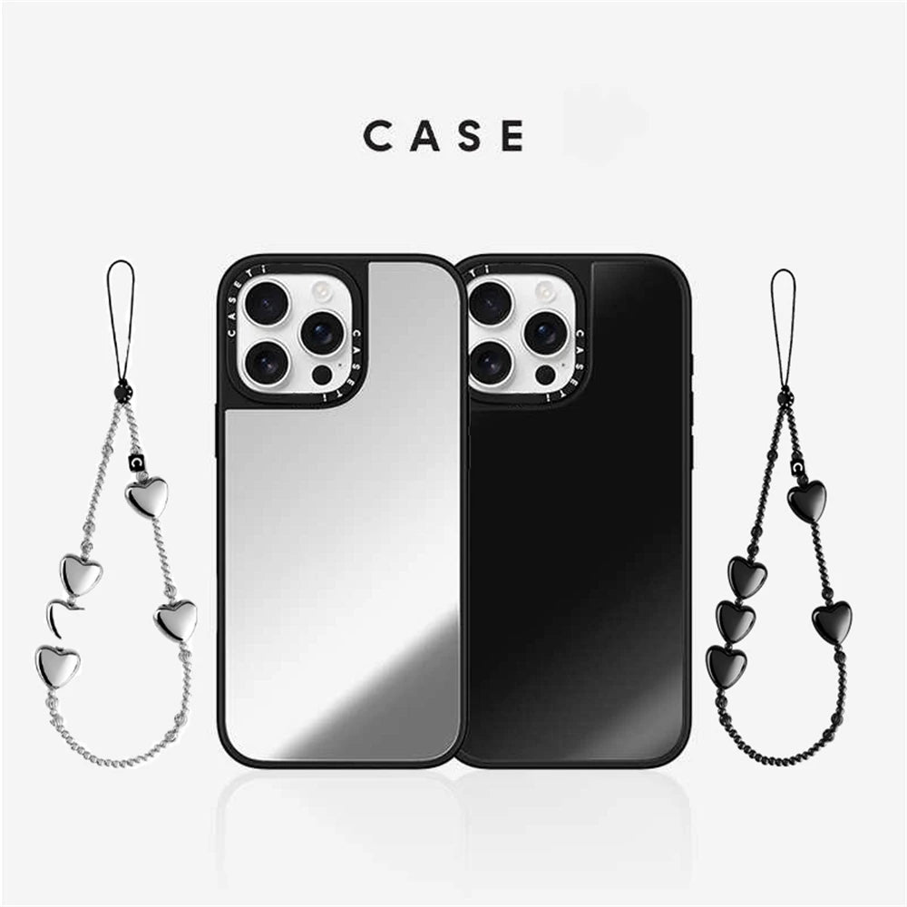 Makeup Mirror MagSafe Phone Case With Bracelet Wrist Charm For iPhone