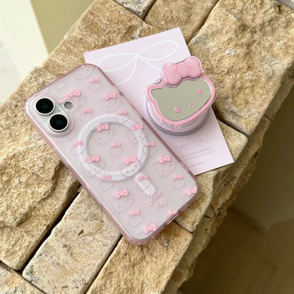 Cute Sanrio Hello Kitty Magnetic Magsafe Wireless Charge Phone Case For iPhone Mirror Grip Holder Cover