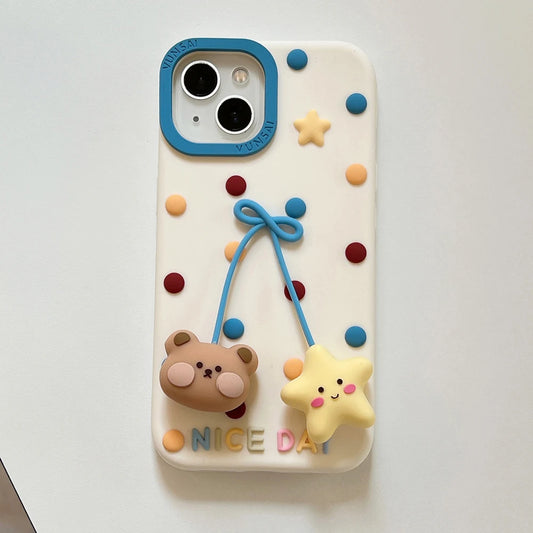 Cute Bear 3D Colorful Polka Dot Silicone Phone Case