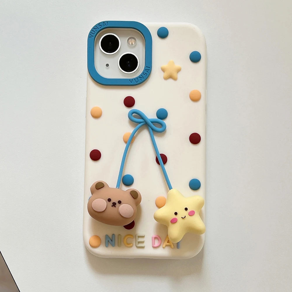 Cute Bear 3D Colorful Polka Dot Silicone Phone Case
