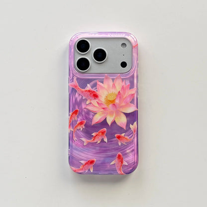 Elegant Black Glossy Koi Fish Phone Case With Glacial Texture